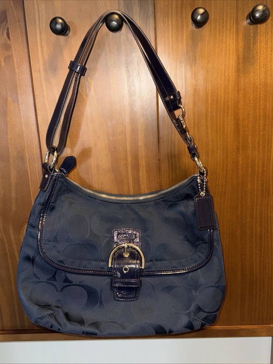 Coach Handbag Purse Bag F19581 Soho Hobo Signature Tote Blue