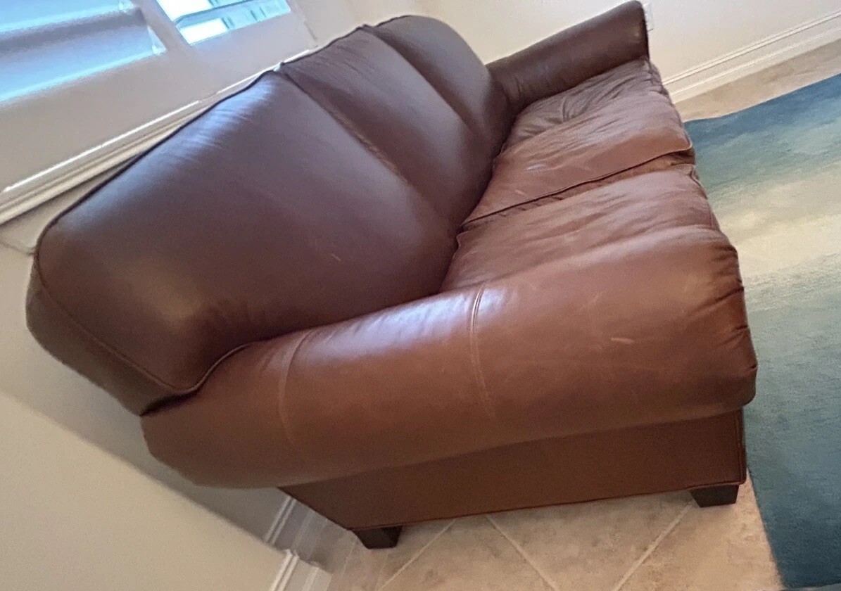 Ralph Lauren English Roll-Arm Brown Leather Sofa With Down Seat