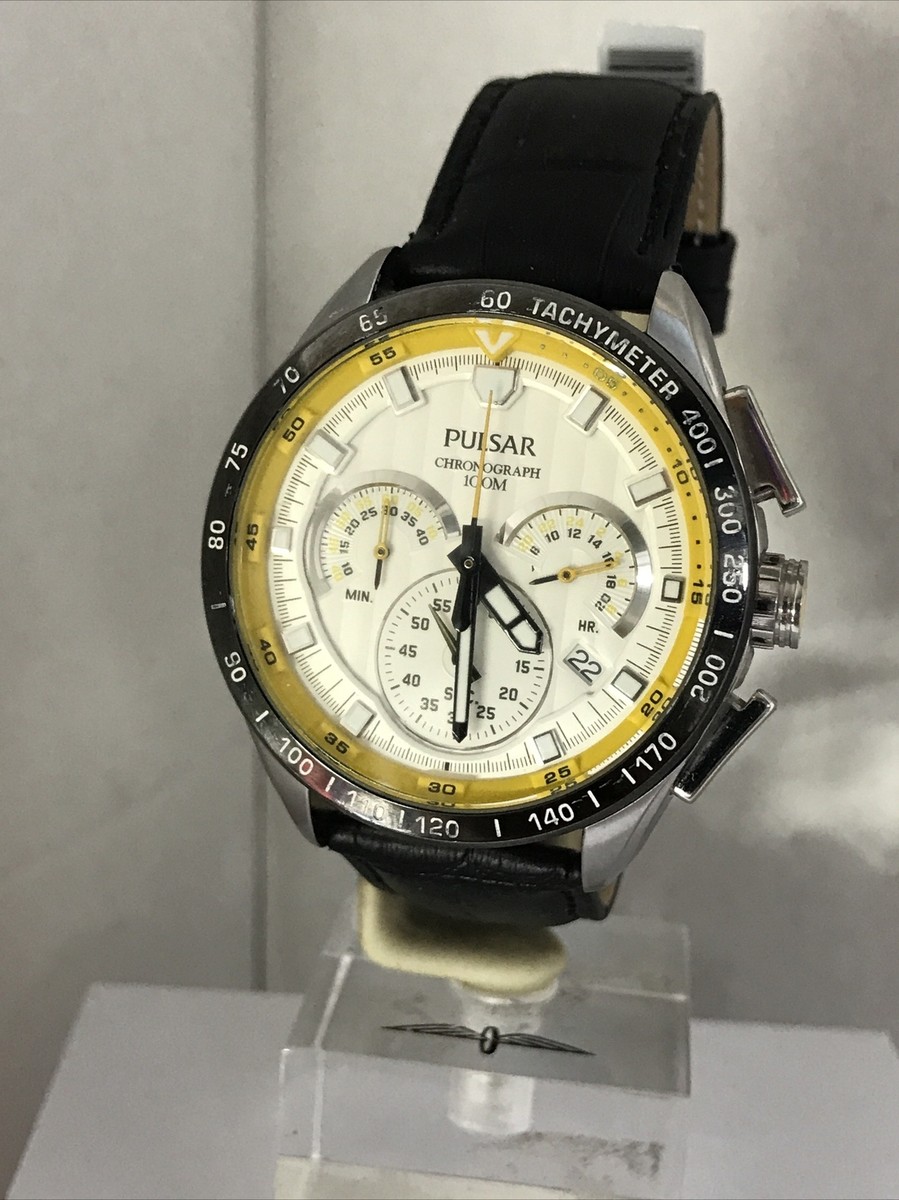 Pulsar Men's Chronograph Date White Dial Black Leather Strap Watch