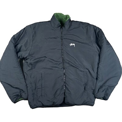 Stussy 8 Ball Sherpa Reversible Jacket Mens XL Extra Large Green