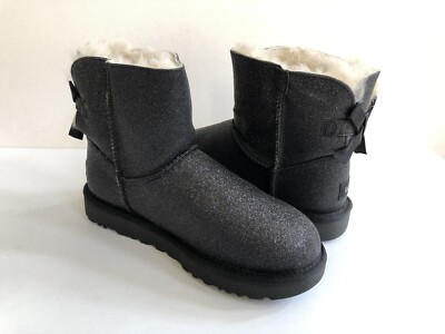 UGG CLASSIC MINI BAILEY BOW SPARKLE GLITTER BLACK BOOT US 6 / EU