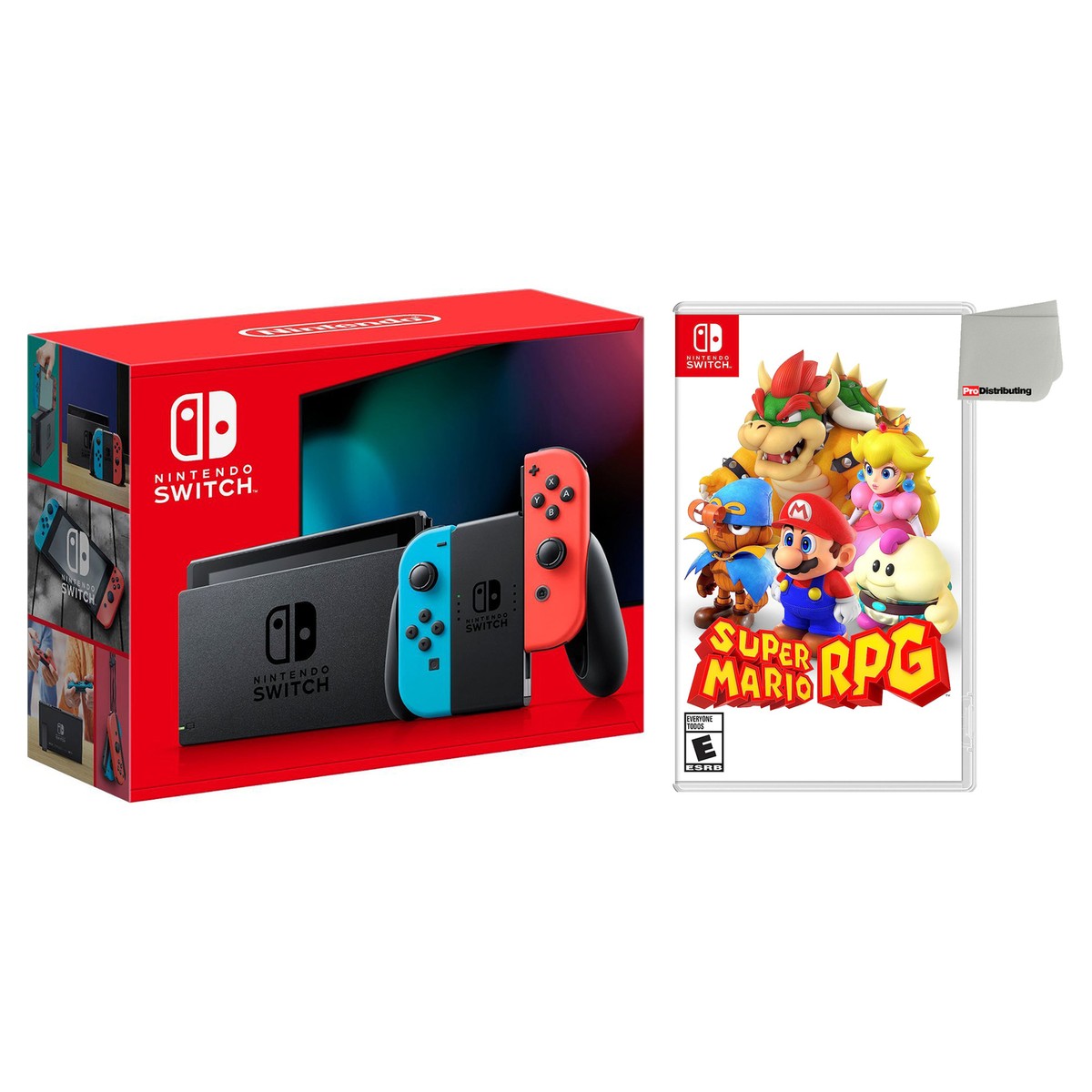 Nintendo Switch with Neon Blue Red Joy‑Cons with Super Mario RPG