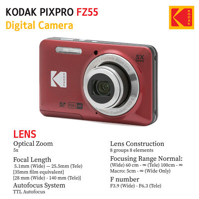 Kodak PIXPRO FZ55 Digital Camera (Red) Bundle 819900014075| eBay