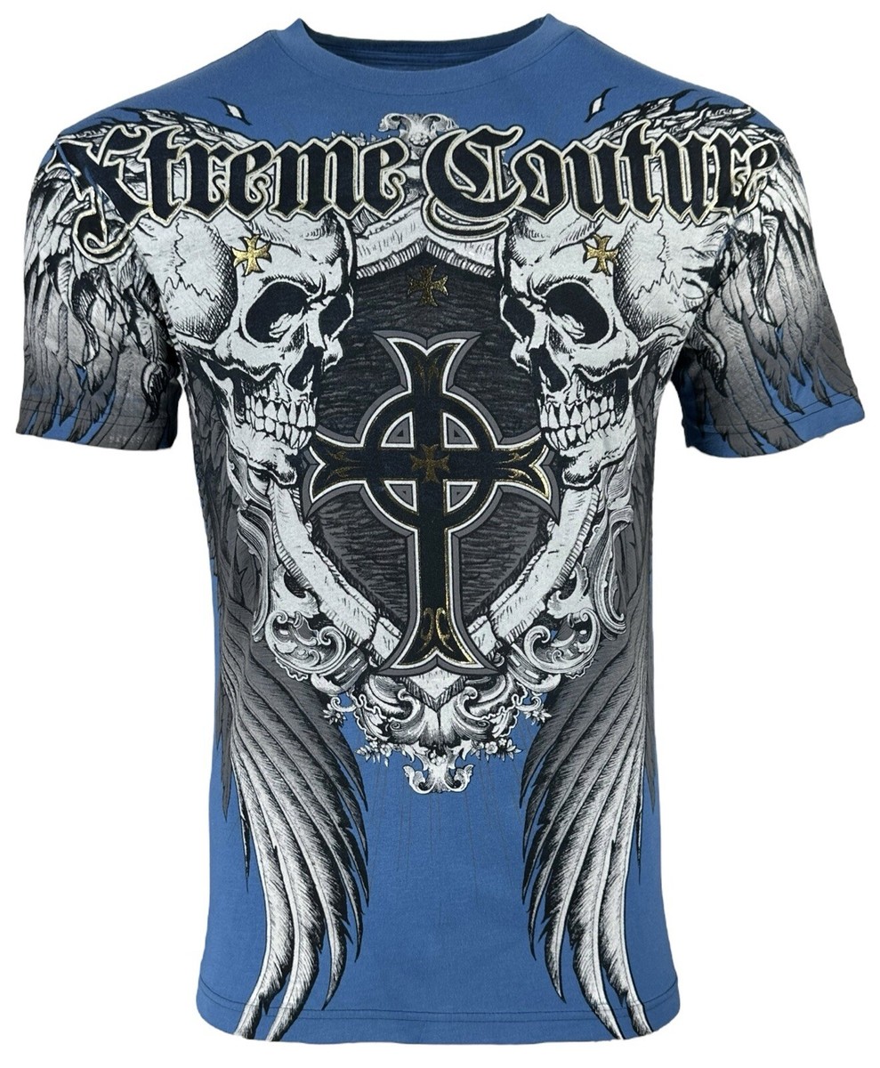 Xtreme Couture by Affliction Men's T-Shirt PULVERIZE Biker Skull