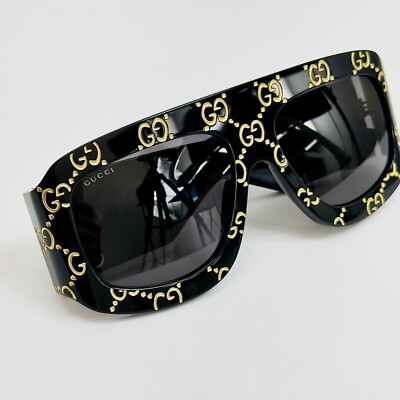 GUCCI AUTHENTIC Monogram Print 0983 Black Unisex Mask Sunglasses