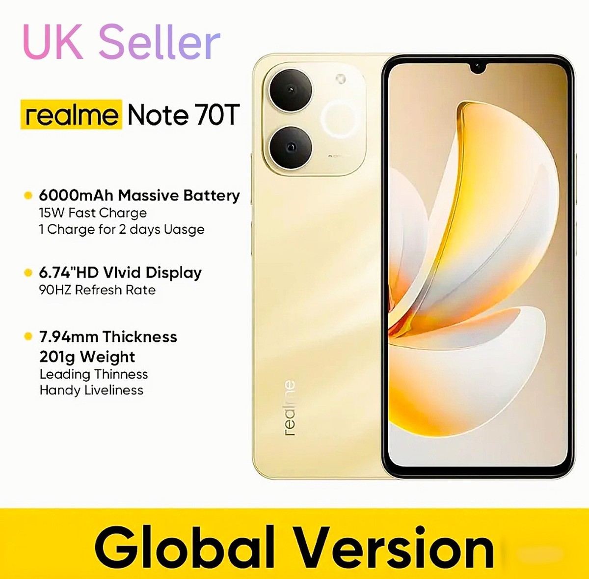 New Release Realme Note 70T 4GB 64GB Gold July 2025 New Uk | eBay UK