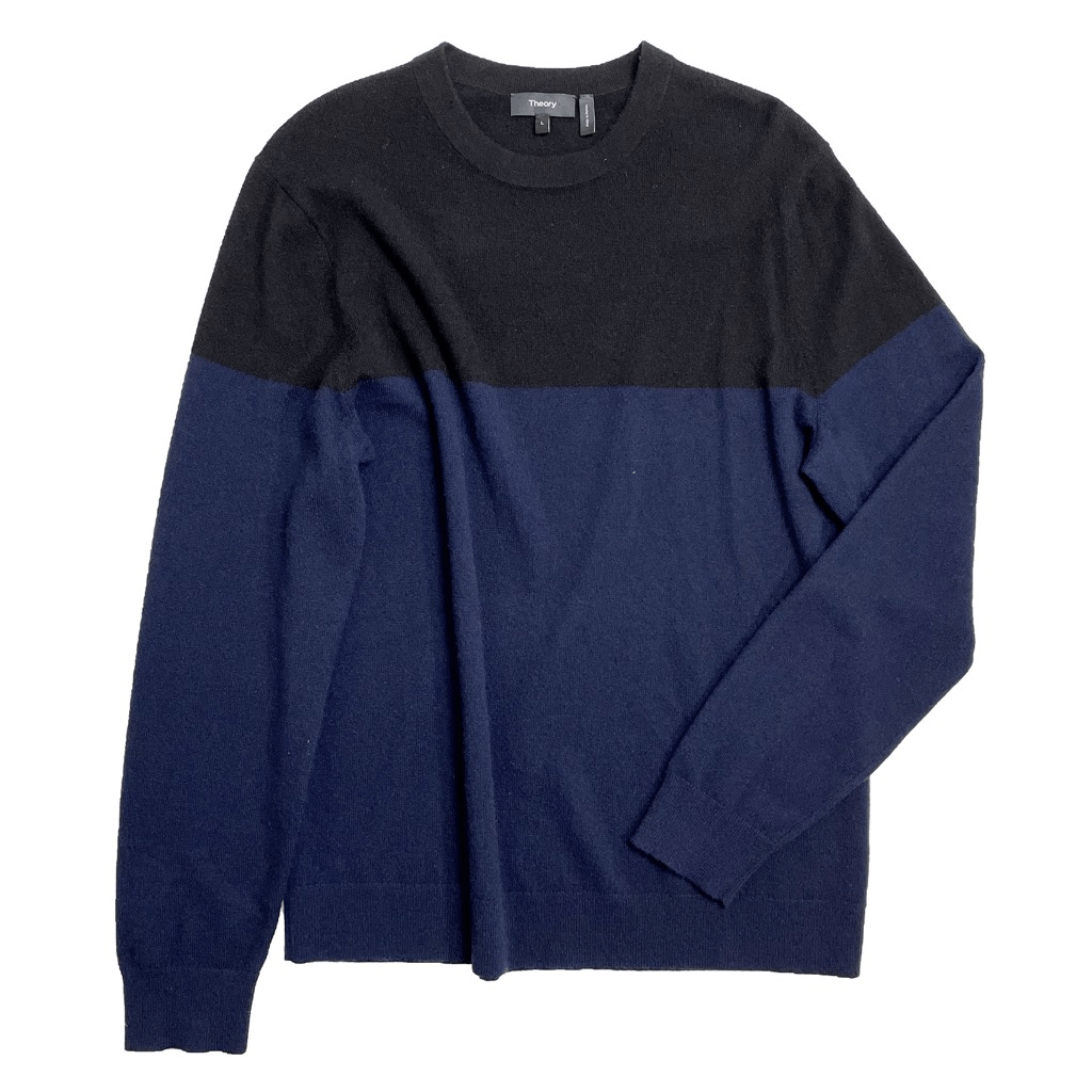 Theory Hilles Crew Cashmere Pullover Sweater Colorblock Stretch
