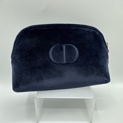 DIOR Beauty CD Logo Elegant Blue Velvet Clutch Cosmetic Bag Makeup