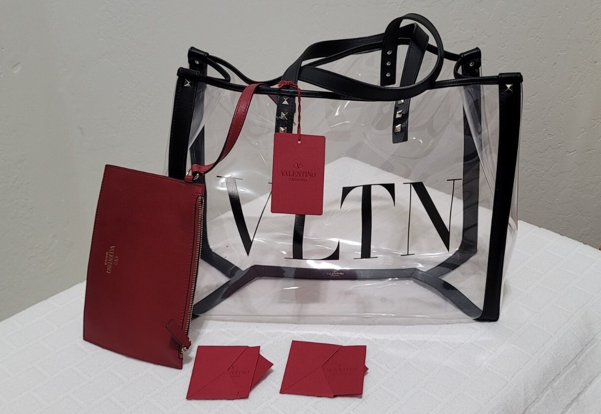 VALENTINO Womens Black VLTN PVC Clear Large Tote Bag $1245 | eBay