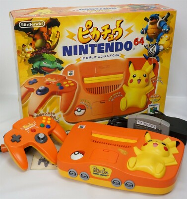 Nintendo 64 PIKACHU Console System Boxed Pokemon Orange Yellow wz
