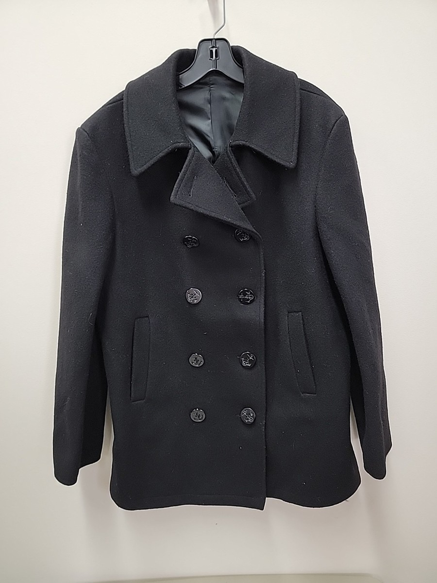 Vintage Black Wool 740 Pea Coat Jacket Mens USA Military | eBay