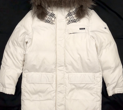 BURBERRY BLACK LABEL Down Jacket Nova Check White Fox Fur Size M