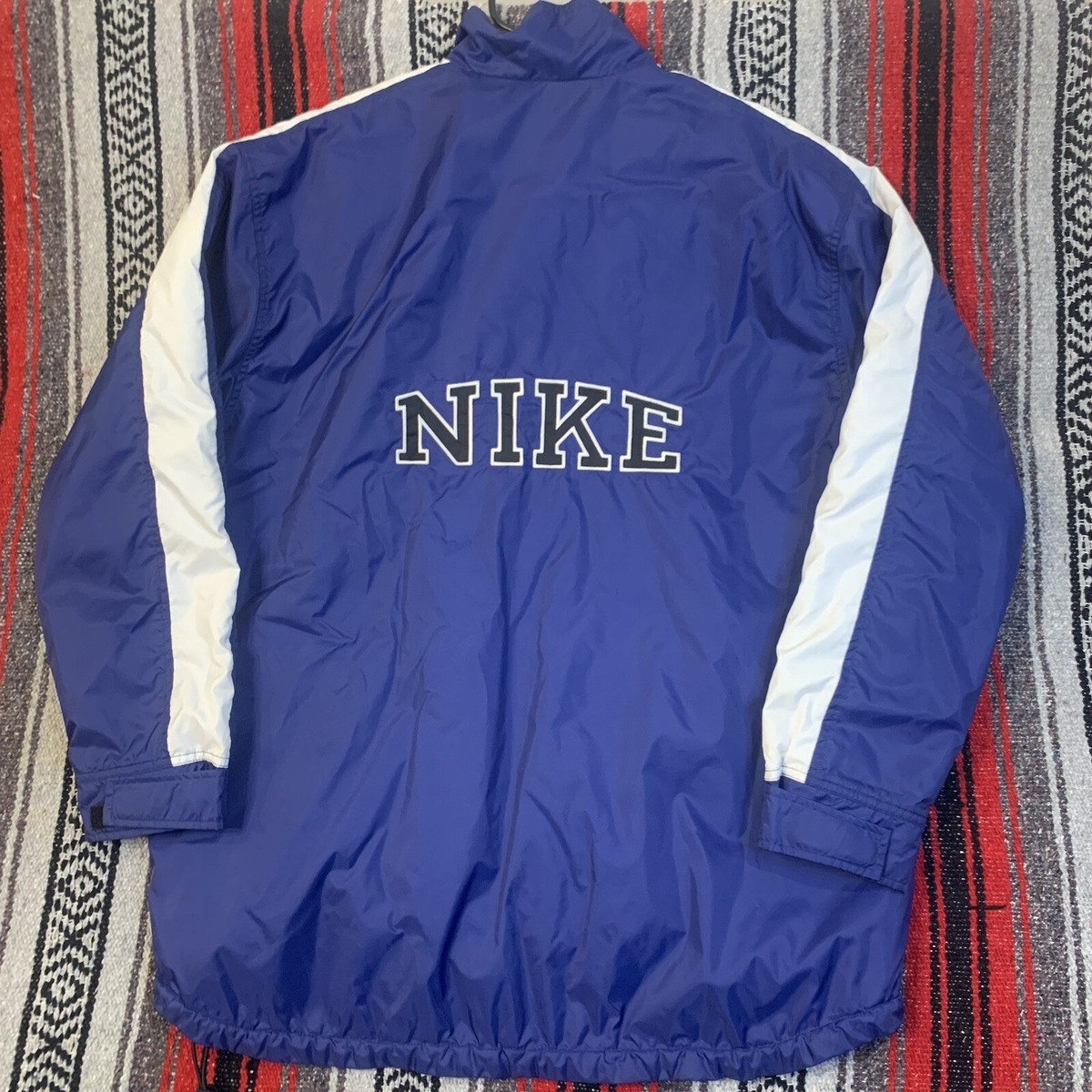 Vintage 90s Y2k Nike Quilt Lined Jacket Spell Out Blue White XL