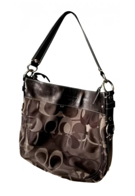 Coach Black Signature C Canvas Shoulder Bag With Leather Trim | eBay