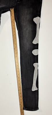 MNML Skinny Jeans Bones Skeleton Embroidered Stacked Men's 28x33