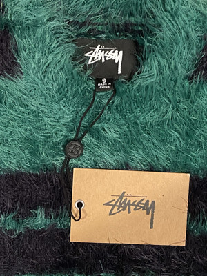 Stussy Men's Hairy Stripe Crew Sweater Black/Green Size Small NWT