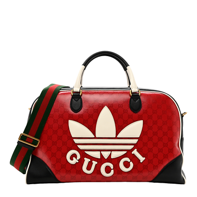 Unisex Adidas X Gucci Red Coated Canvas Leather Large Duffle Bag