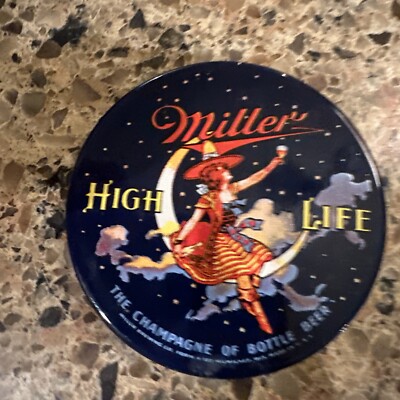 VINTAGE Witch MILLER HIGH LIFE PORCELAIN SIGN MINIATURE BEER MOON