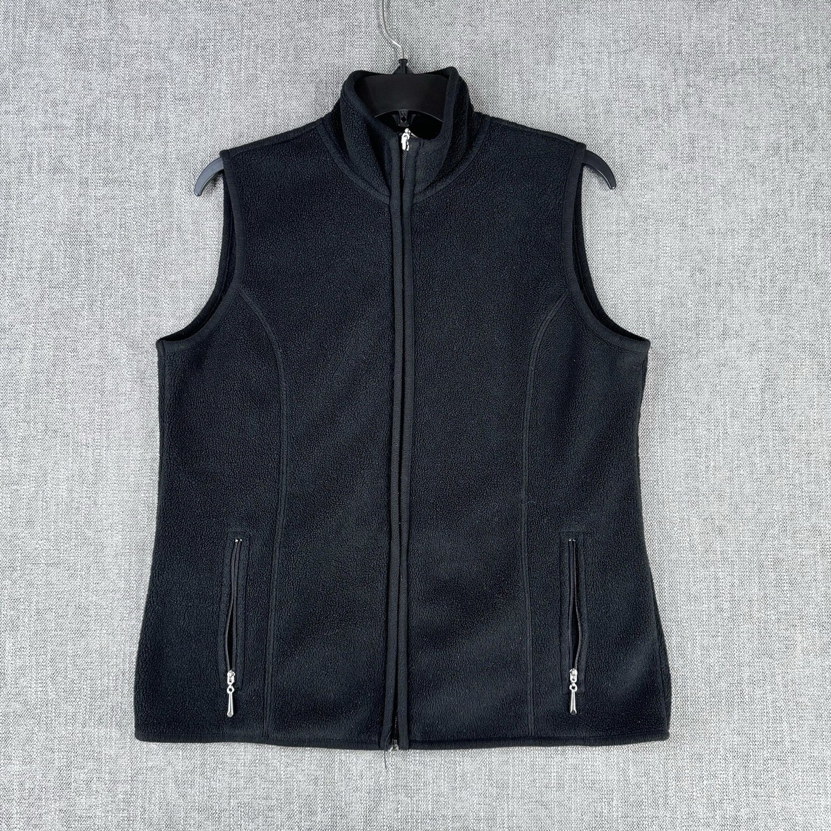Karen Scott Sport Fleece Vest Full Zip Pockets Black Women's Size