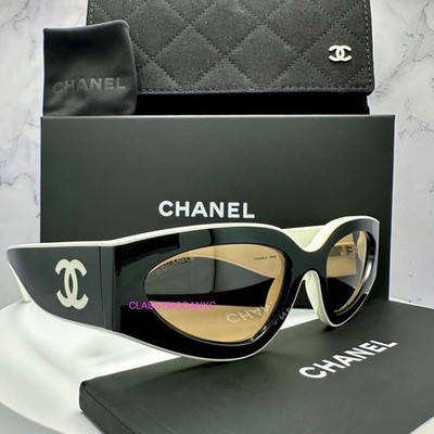 CHANEL Sunglasses Black &White Cat Eye CC Logo Authentic CH 6056