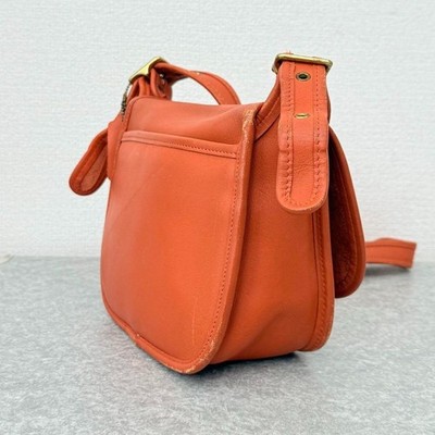 COACH Vintage Leather Shoulder Bag Crossbody Orange Turnlock Flap
