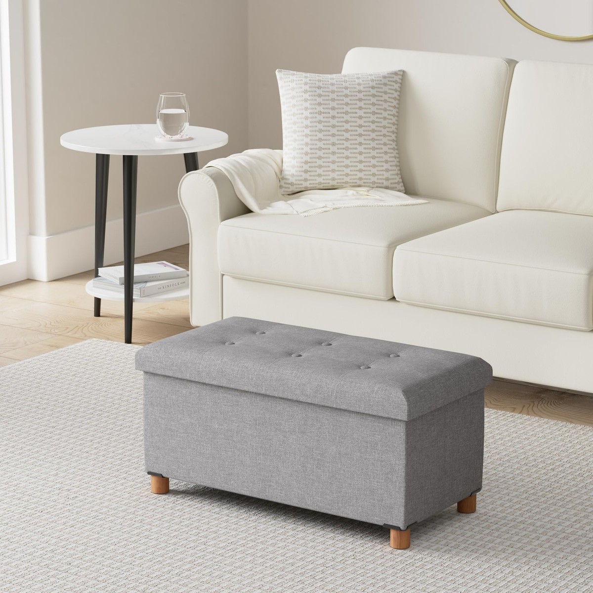 Ottoman with Storage Coffee Table, Grey Footrest-Stool Linen Toy