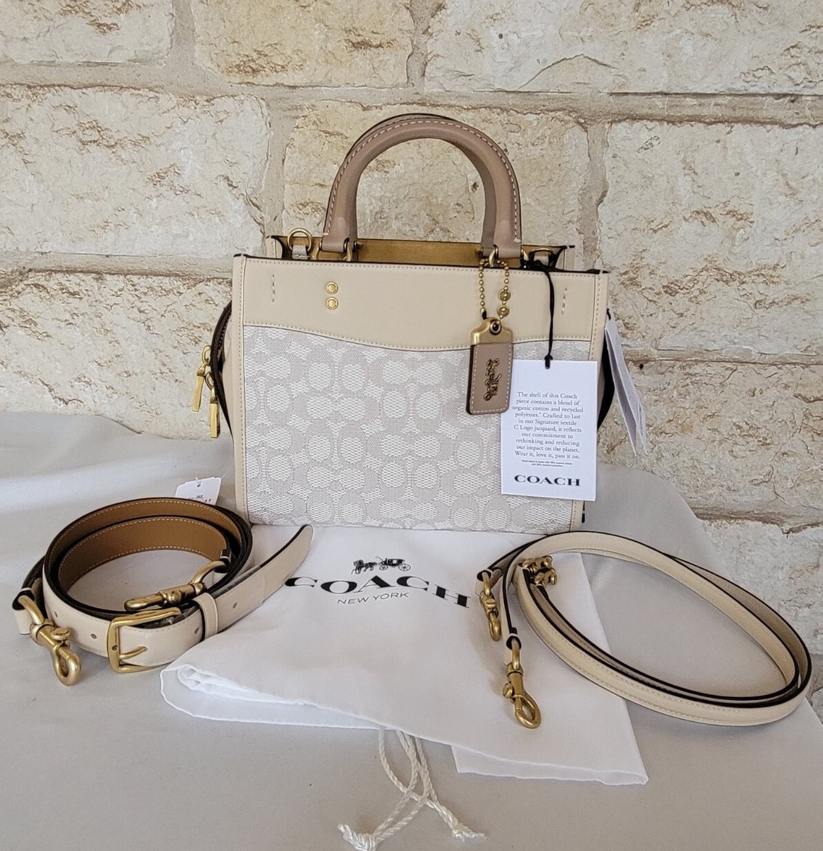 NEW Coach Rogue 25 Signature Jacquard Chalk Ivory Multi Satchel