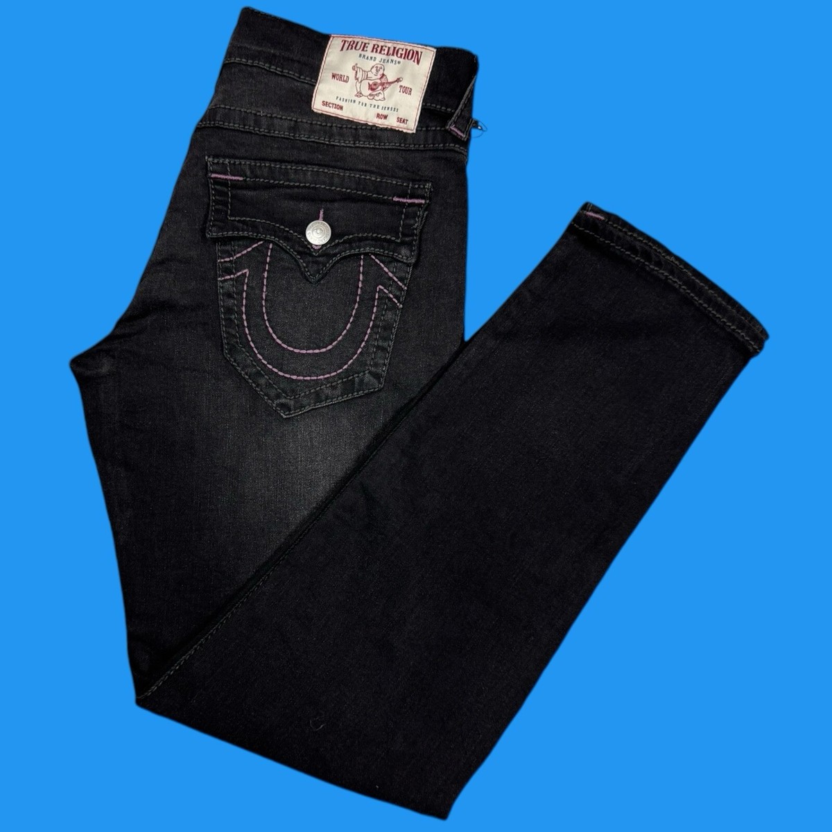 True Religion Jeans Mens Size 33x32 Geno Big T Flap Relaxed Slim