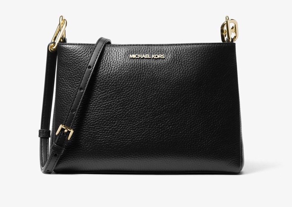 Michael Kors Trisha Triple Compartment Black Pebbled Leather