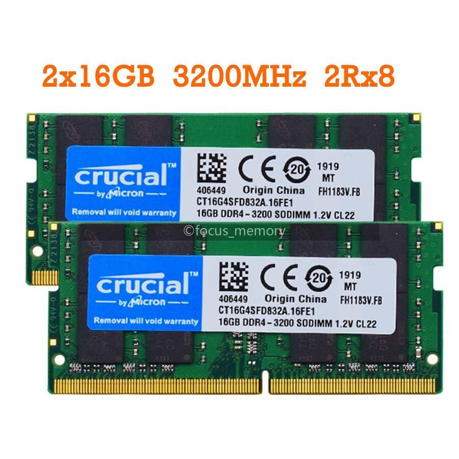 Crucial 32GB (2x16 GB) Ram DDR4 SO-DIMM 3200 MHz PC4-25600 Laptop