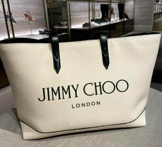 Jimmy Choo Shoulder Bag New Printed Logo Beige Canvas Tote | eBay