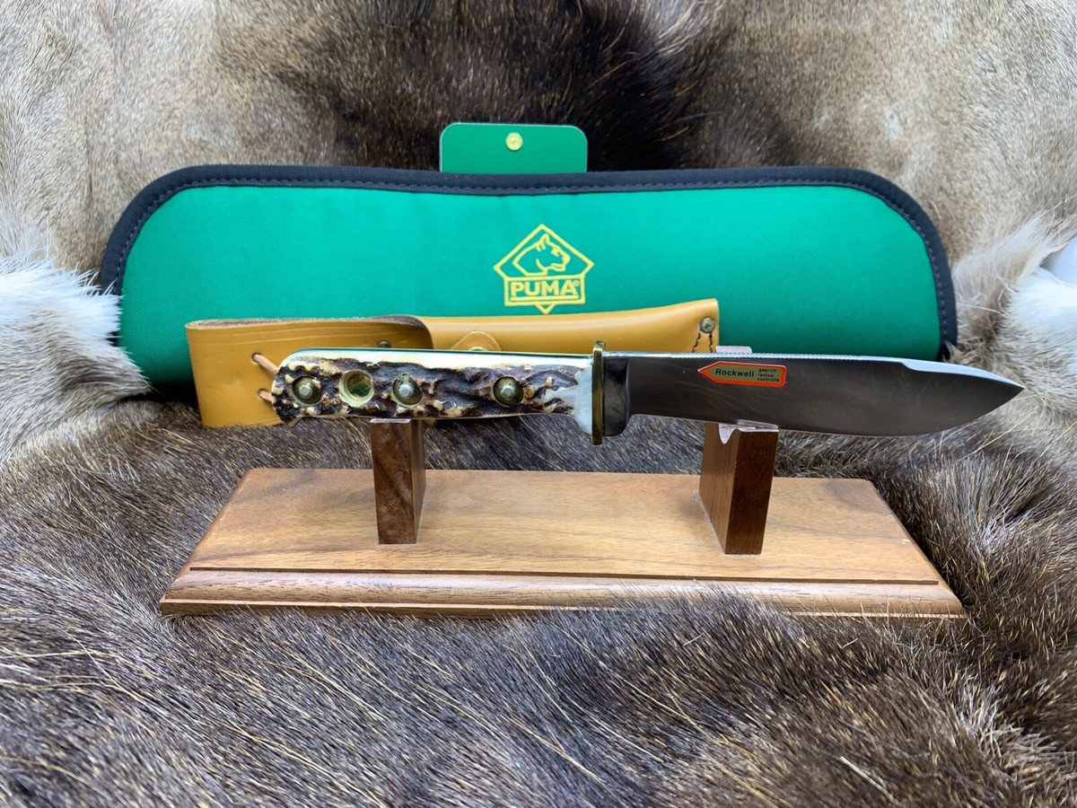 1990 Puma 6378 Outdoor Knife With Stag Handles In A Green Puma