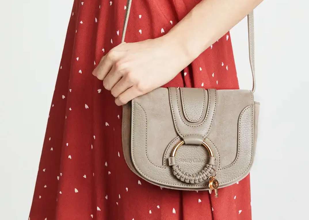 SEE BY CHLOE Hana Mini Leather & Suede Saddle Bag in Motty Grey