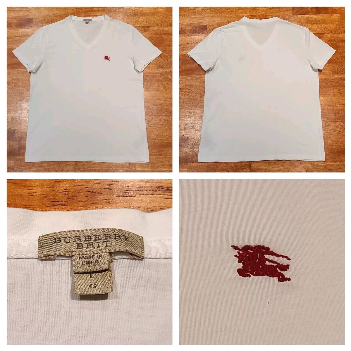 Burberry Brit V-Neck Tee T-Shirt Short Sleeve Men's Sz Large White