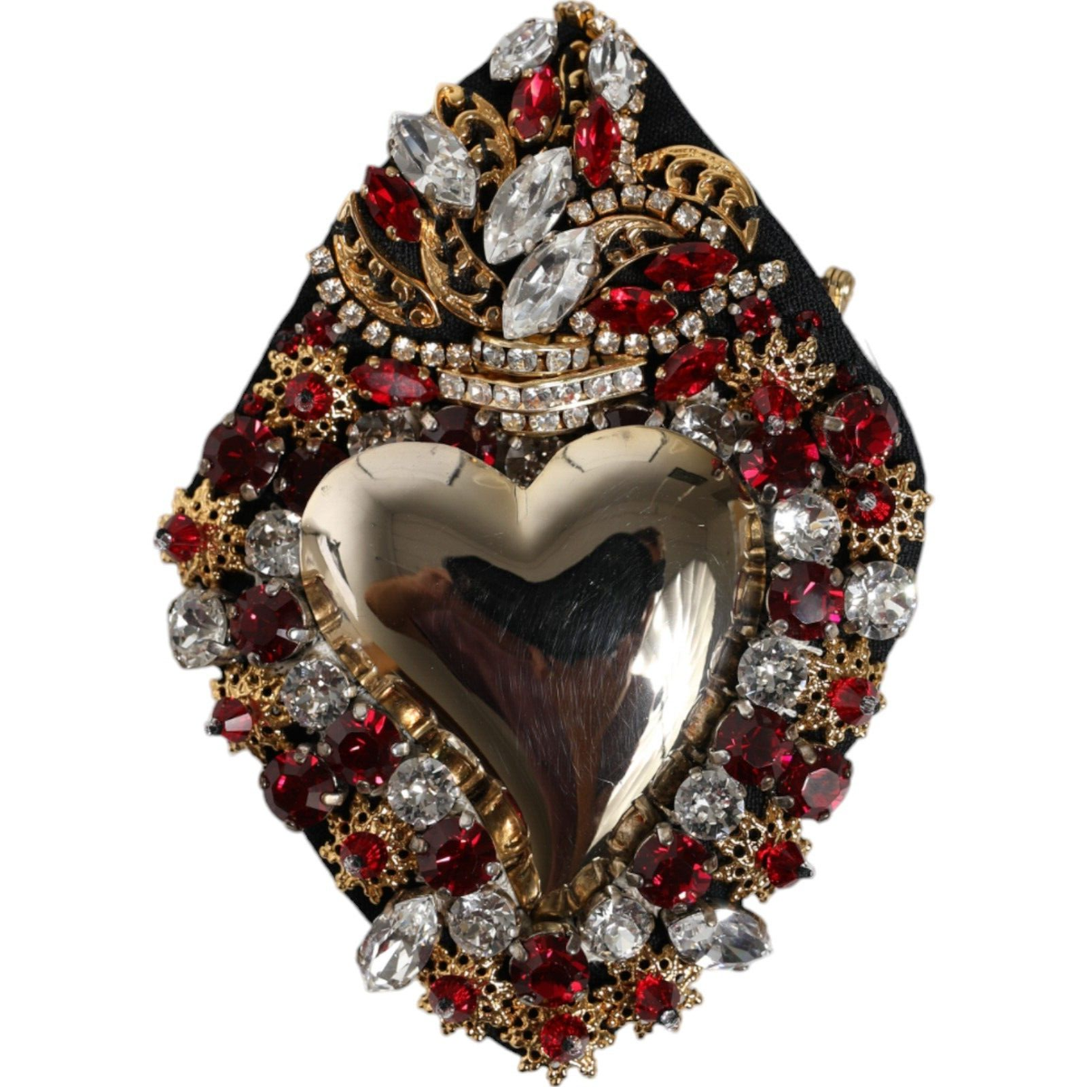 DOLCE & GABBANA Brooch Gold Tone Brass Sacred Heart Crystal