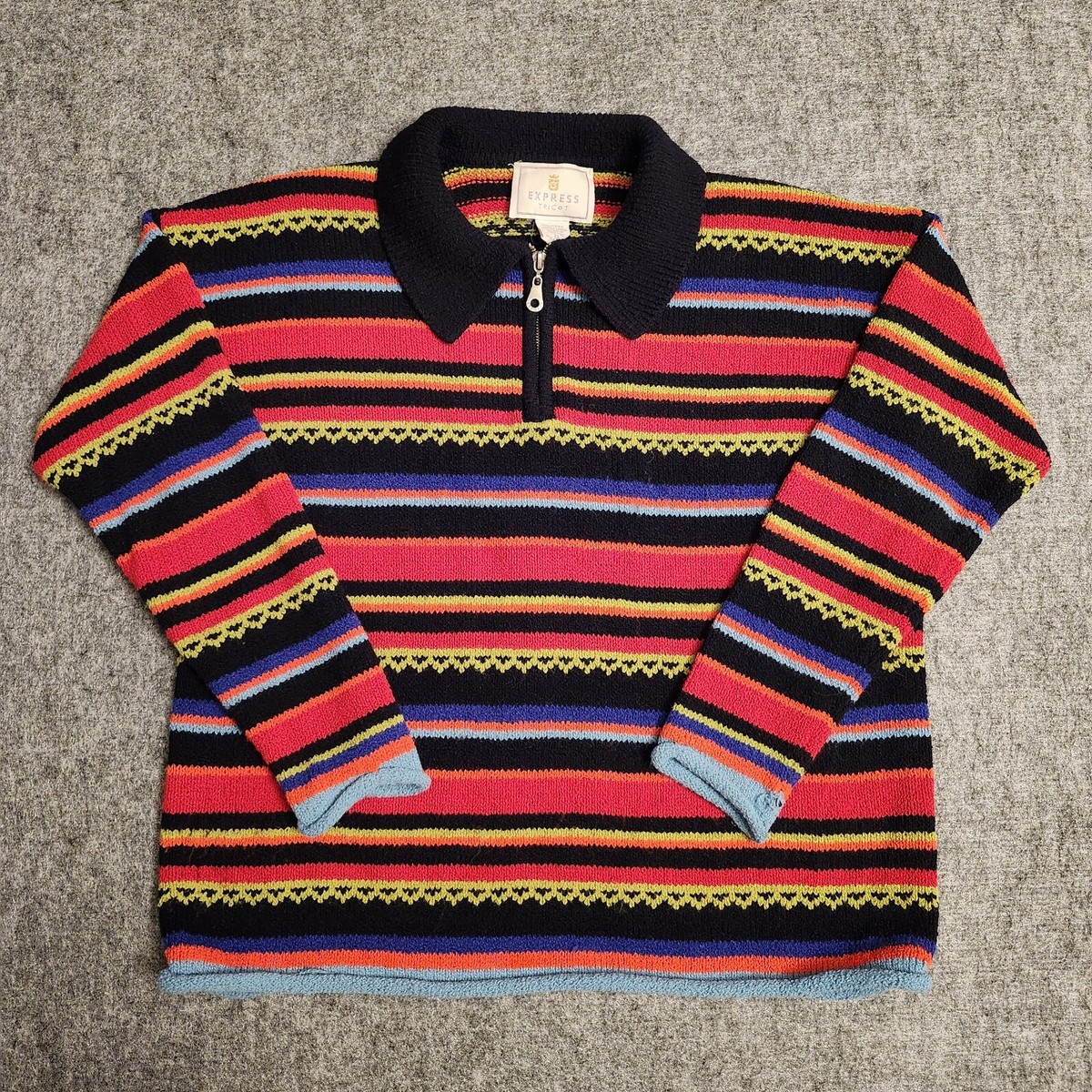 Express Tricot Sweater Womens XS Rainbow Stripe 1/4 Zip Vintage