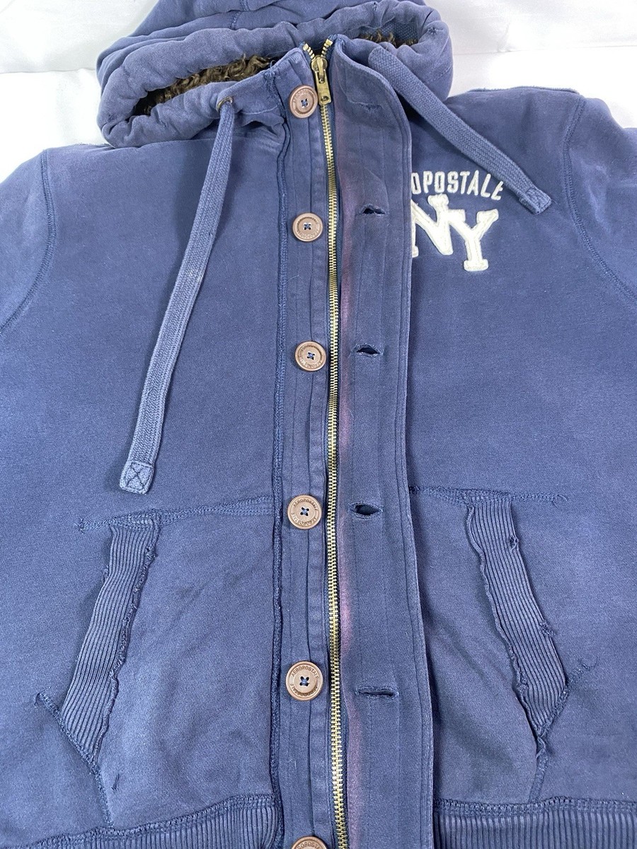 Vintage Y2K Aeropostale NY Faux Fur Vintage Zip-Up Lined Hoodie XL