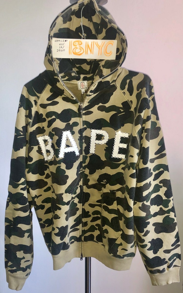 OG BAPE - A BATHING APE Yellow Camo CRYSTAL Hoodie Pharrell Nigo