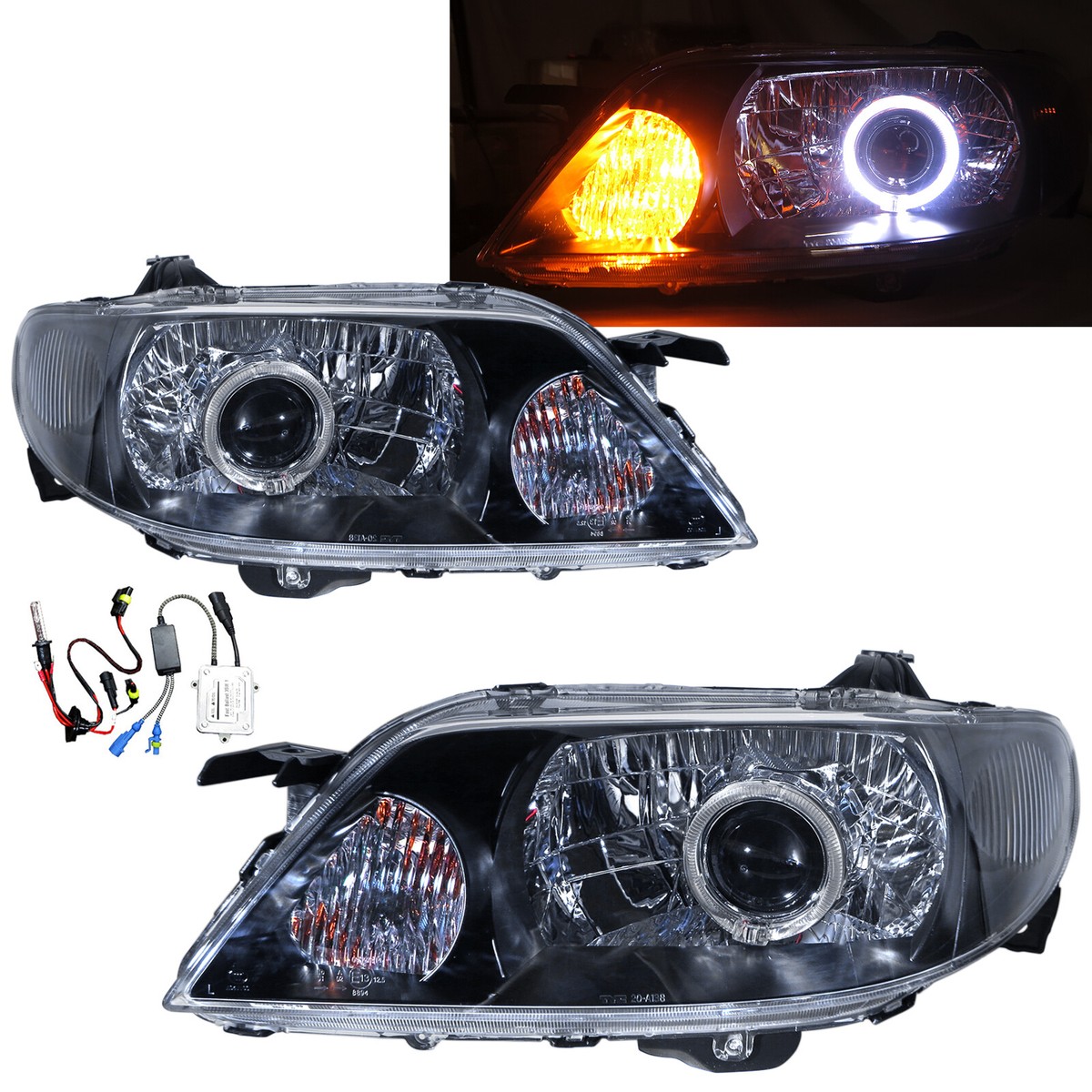 323 BJ 01-03 Facelift Guide LED Halo Projector HID Headlight BK V2