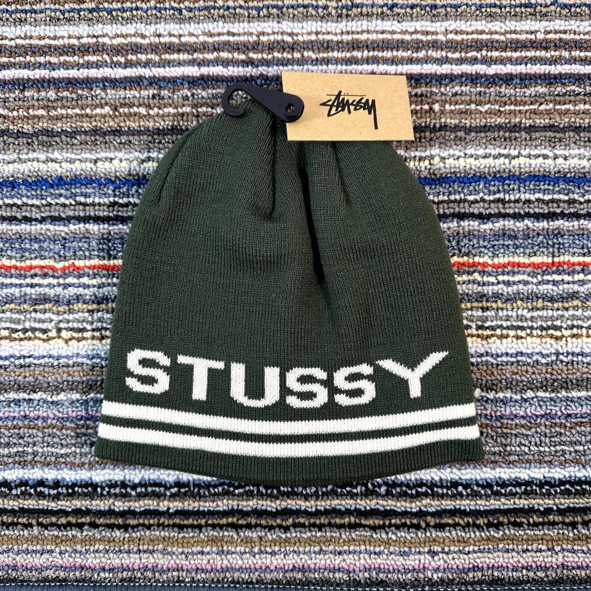 STUSSY BEANIE HAT JAQUARD STRIPE SKULLCAP BEANIE - DARK GREEN - OS