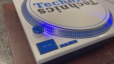 2 custom white powder coated Technics SL1200 mk2s with blue leds