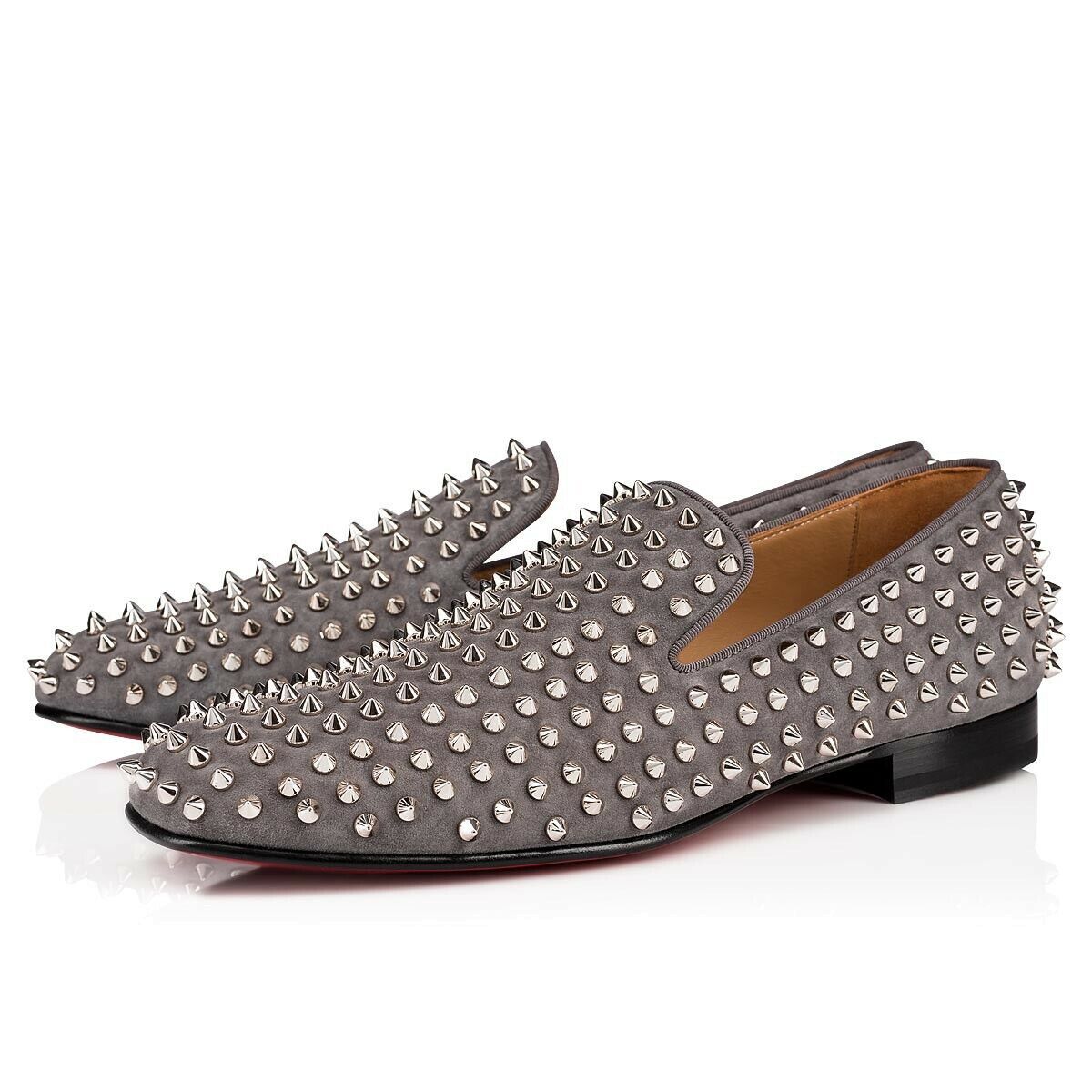 Christian Louboutin Mens Rollerboy Spikes Shadow Grey Flat Slip On