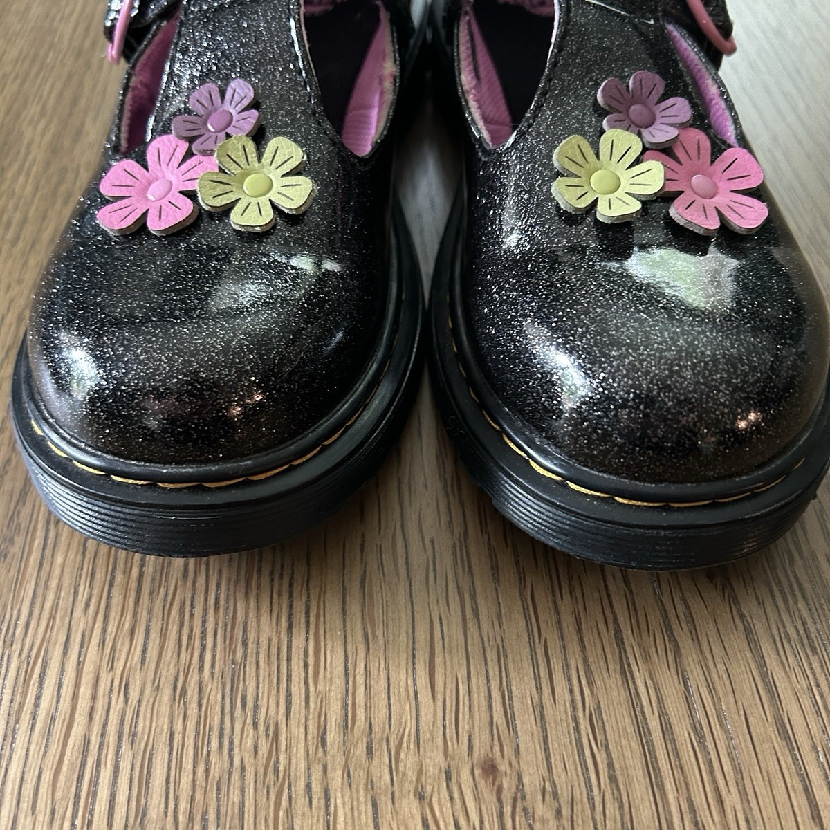 Dr Martens Black Polley Glitzy Floral Glitter Mary Jane Oxford
