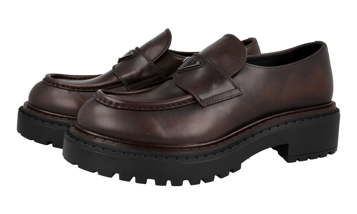 PRADA Leather Double Chocolate Loafer - 2DE148 - Brown - NEW | eBay