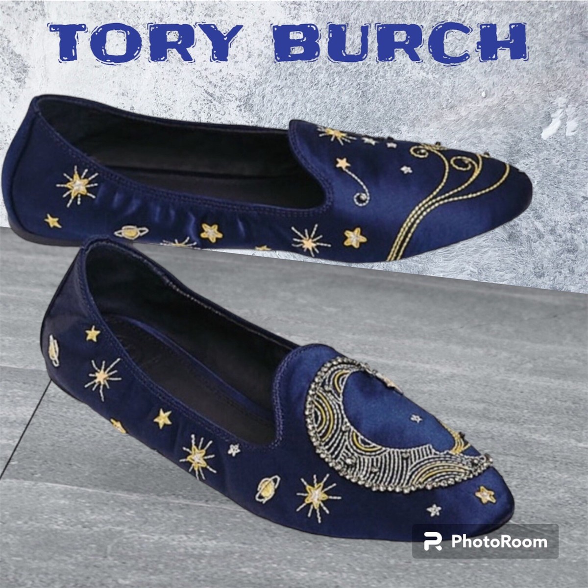 Tory Burch Shoes Olympia Celestial Satin 8 'Perfect Navy' Loafer