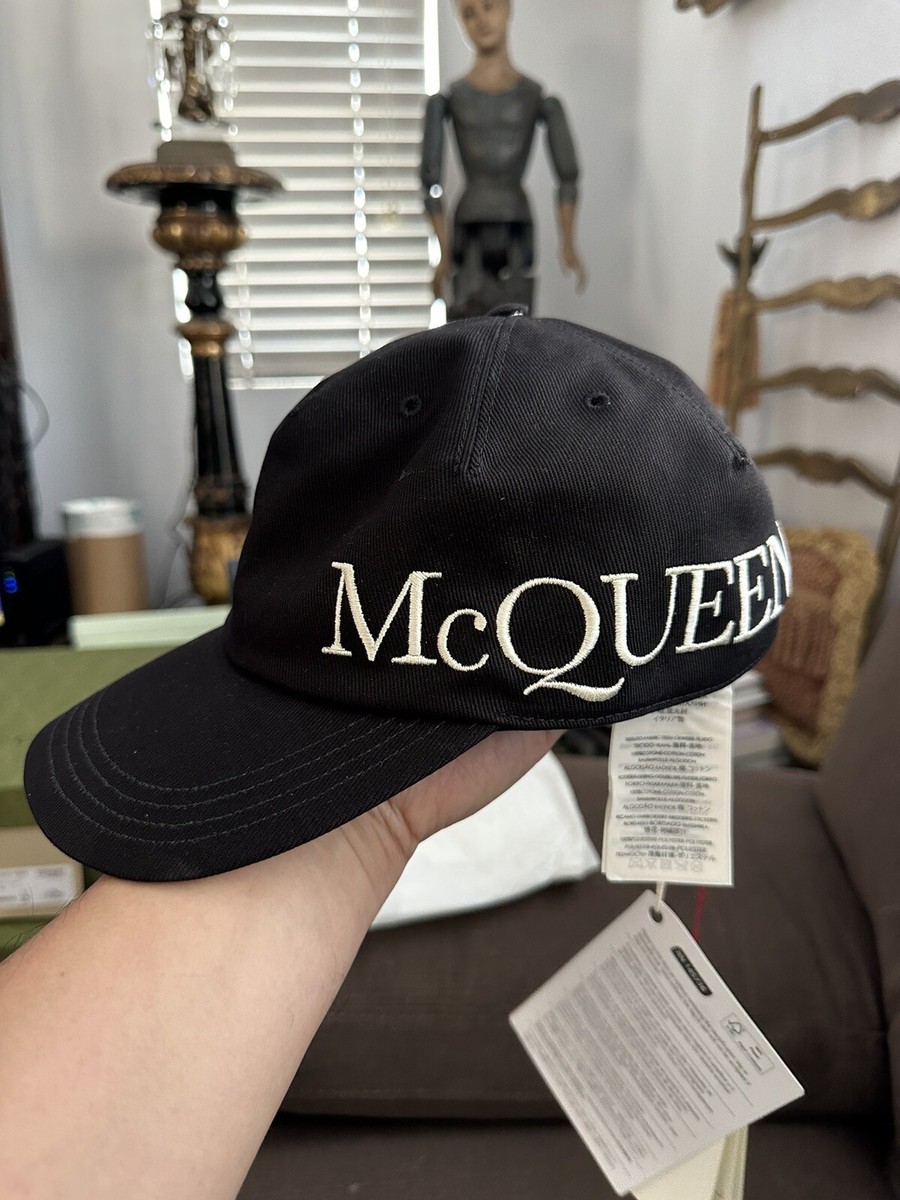 MSRP $390, Alexander McQueen Oversized Embroidered Logo Hat, Size