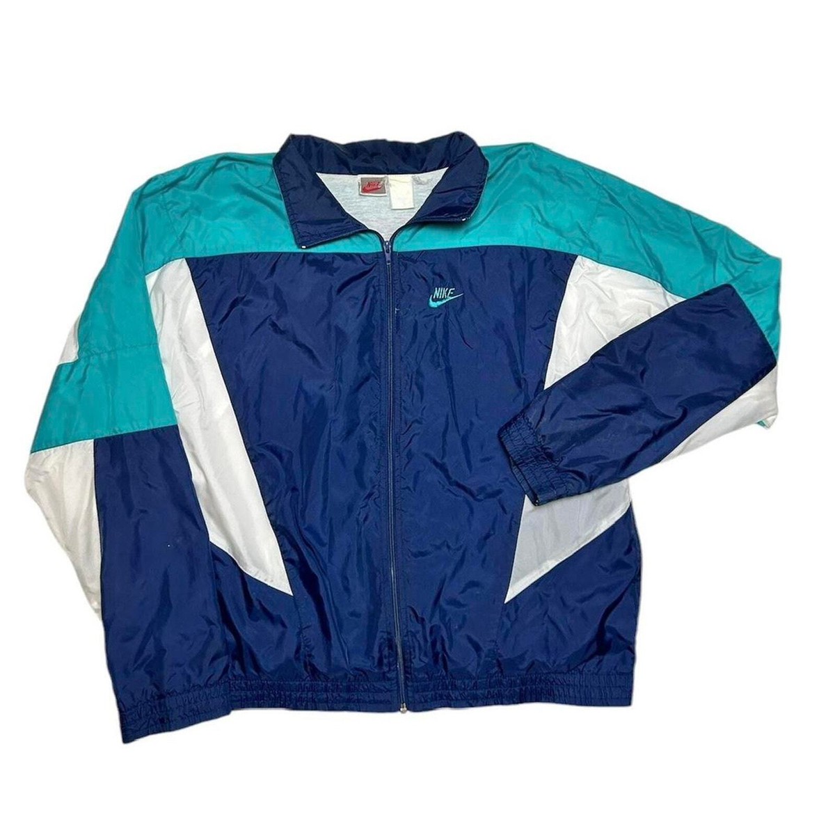 Nike 90s Vintage Colorblock Windbreaker Jacket Blue White Nylon XL