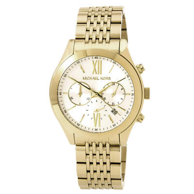Michael Kors Women's Brookton White Dial Yellow Gold Plated Watch
