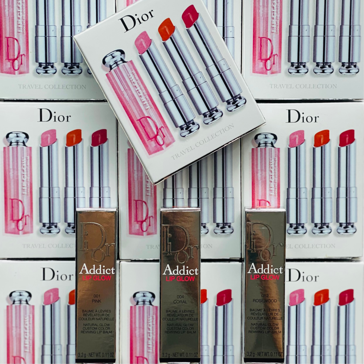 Dior Addict Lip Glow Balm Trio (001 Pink, 004 Coral, 012 Rosewood