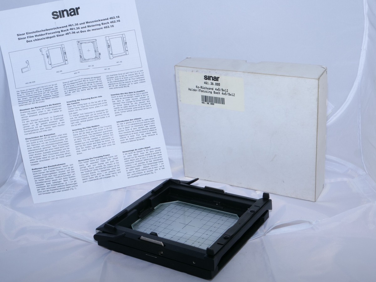 Sinar 4x5 Holder/Focusing Back. Sinar #461.36.000. Ground Glass
